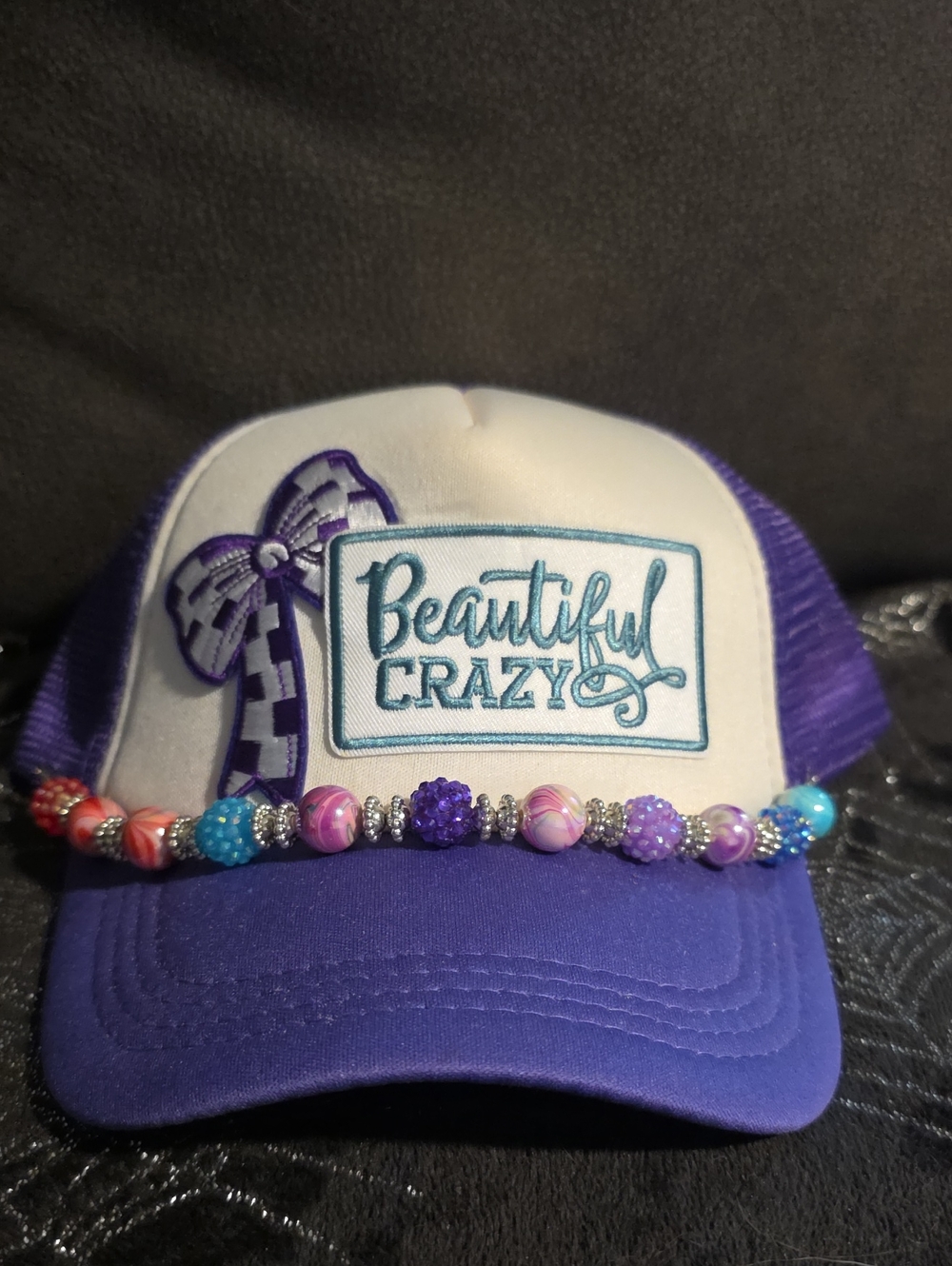 Beautiful Crazy Purple Cap with Colorful Bead Band Custom Made! Brand New !